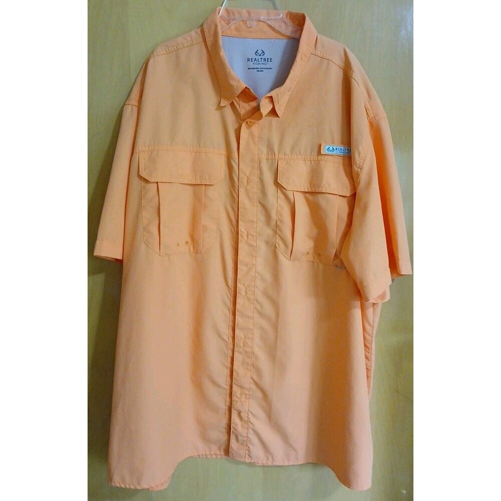 Realtree Mens 2x  Orange Short Sleeved Fishing Shirt With Venting And Pockets
